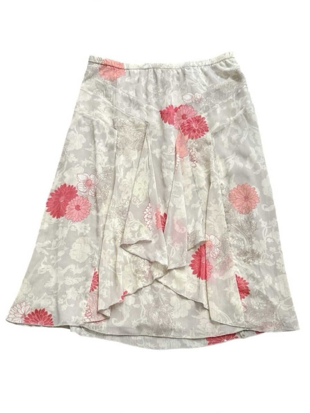 Reitmans Skirt Womens 9 Floral Ruffle Midi Pull On Elastic Waist Asymmetric Boho